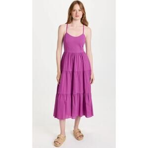 Xirena Owyn Purple Cotton Open Back Midi Dress L Boho Resort Summer Chic